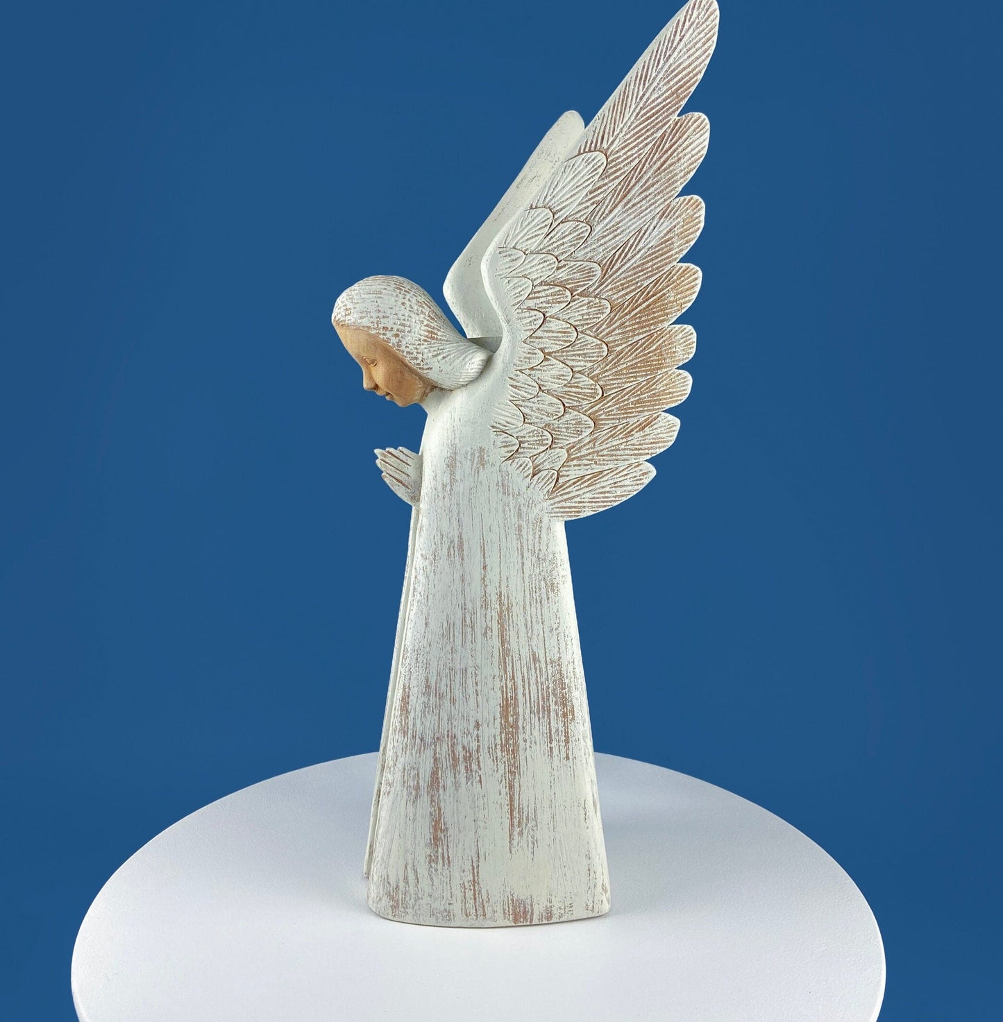 Wooden Hand Carved Angel Figurine. Large Limited Edition, #15, Angel Statue. Stunning Sculpute of Praying Angel. Candle Holder or Art. - Tampa Home & Garden Store