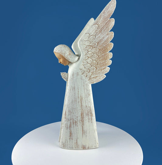 Wooden Hand Carved Angel Figurine. Large Limited Edition, #15, Angel Statue. Stunning Sculpute of Praying Angel. Candle Holder or Art. - Tampa Home & Garden Store