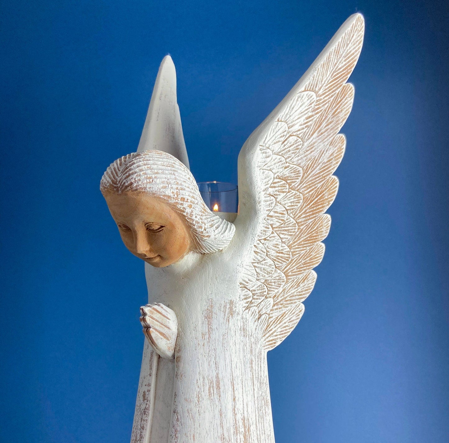 Wooden Hand Carved Angel Figurine. Large Limited Edition, #15, Angel Statue. Stunning Sculpute of Praying Angel. Candle Holder or Art. - Tampa Home & Garden Store