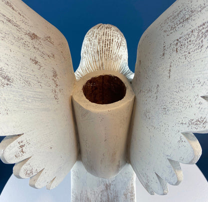 Wooden Hand Carved Angel Figurine. Large Limited Edition, #15, Angel Statue. Stunning Sculpute of Praying Angel. Candle Holder or Art. - Tampa Home & Garden Store
