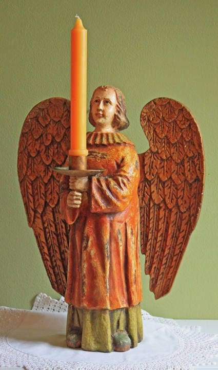 Wooden Hand Carved Angel Figurine. Large Limited Edition, #15, Angel Statue. Stunning Sculpute of Praying Angel. Candle Holder or Art. - Tampa Home & Garden Store