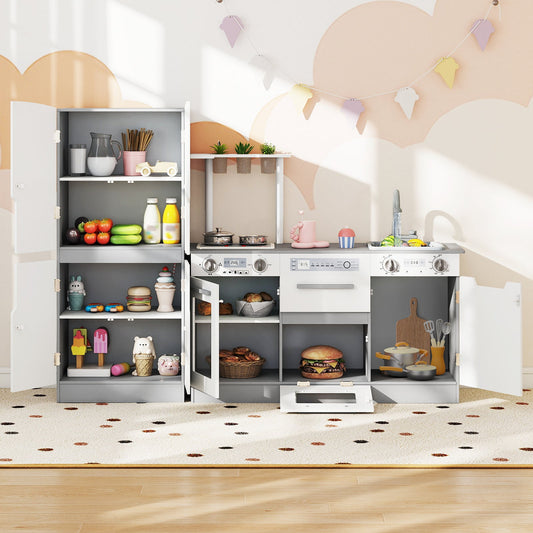 Wooden 2 Piece Kids Kitchen Playset with Fridge and Running Water - Tampa Home & Garden Store