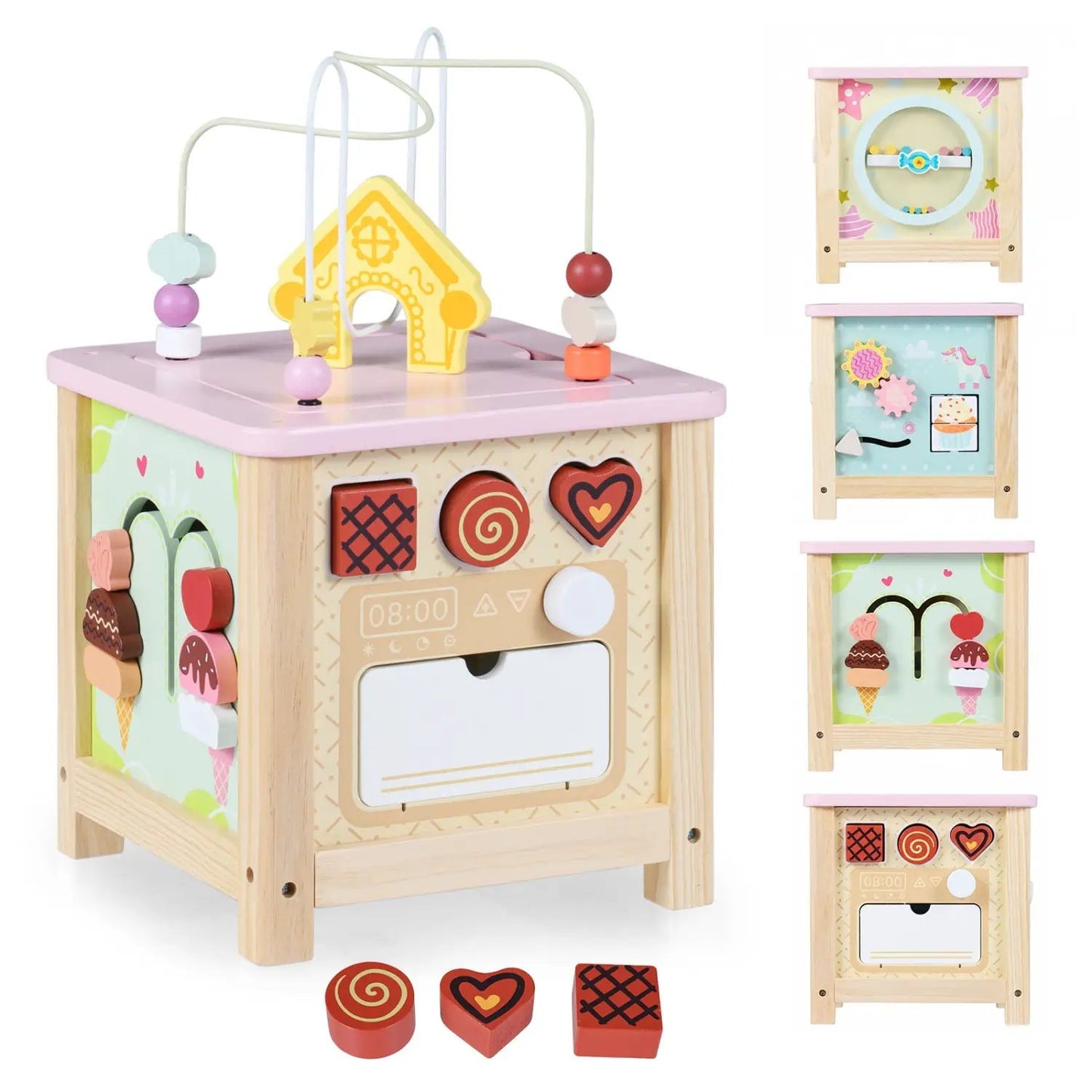 Wooden Activity Cube with Montessori Sensory Toys