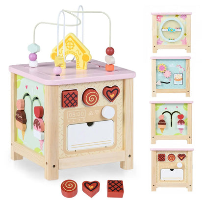 Wooden Activity Cube with Montessori Sensory Toys