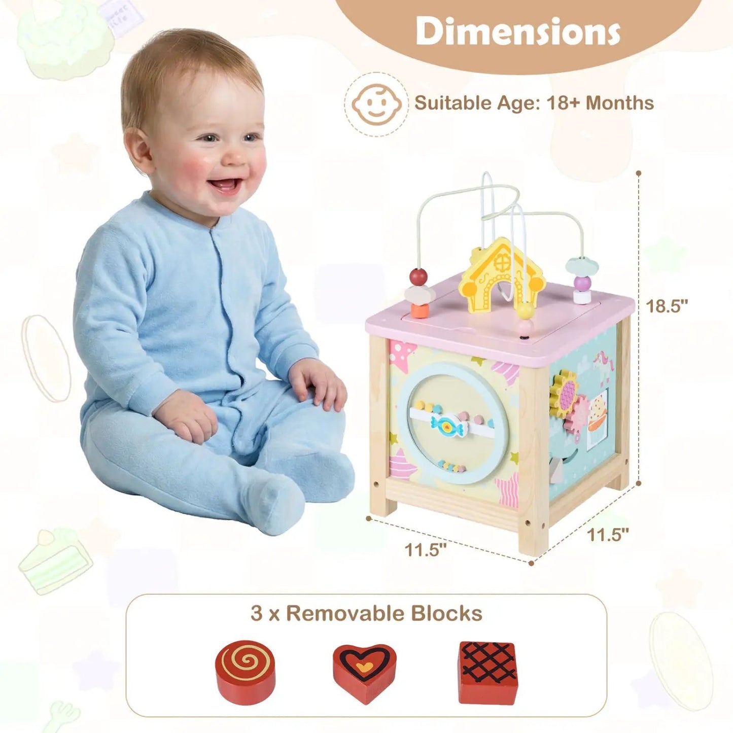 Wooden Activity Cube with Montessori Sensory Toys