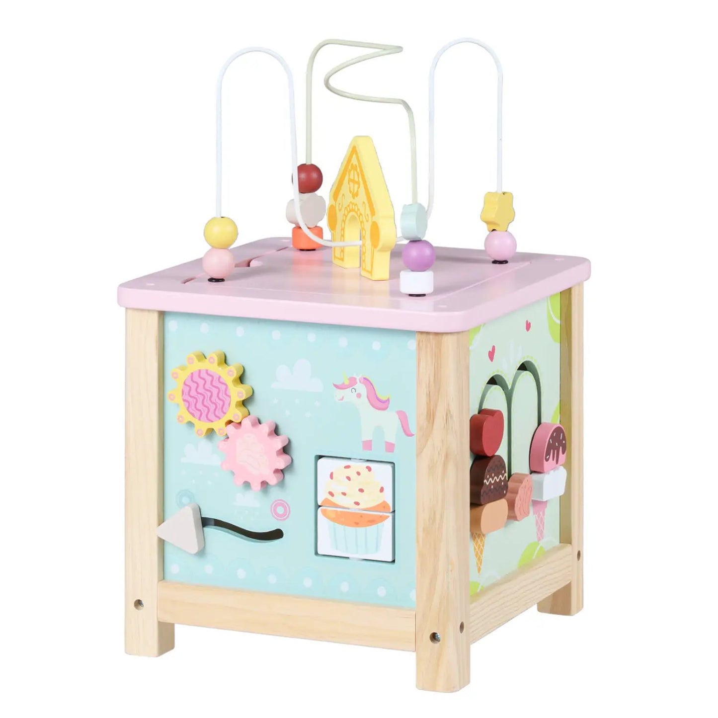 Wooden Activity Cube with Montessori Sensory Toys
