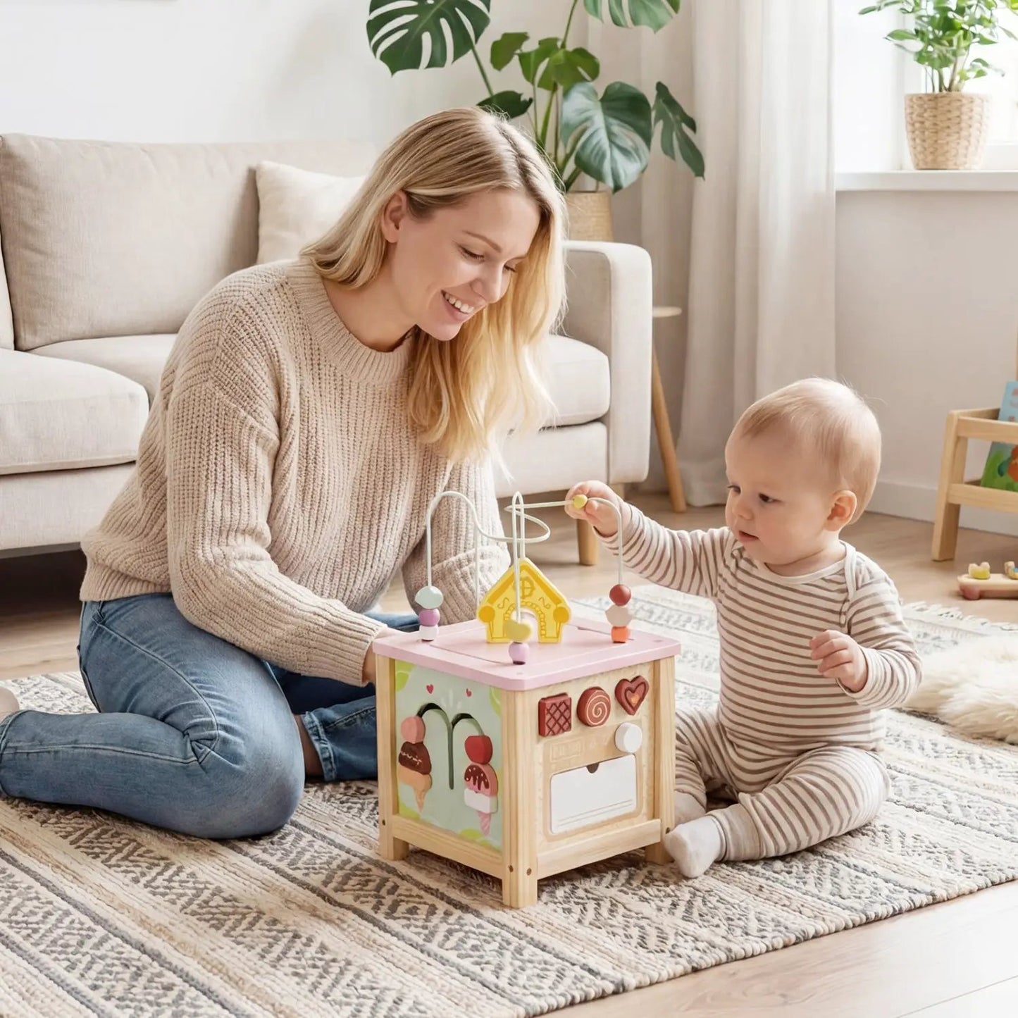 Wooden Activity Cube with Montessori Sensory Toys