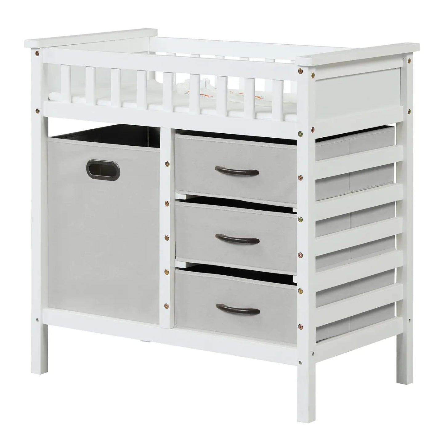 Wooden Baby Changing Table with 3 Fabric Drawers