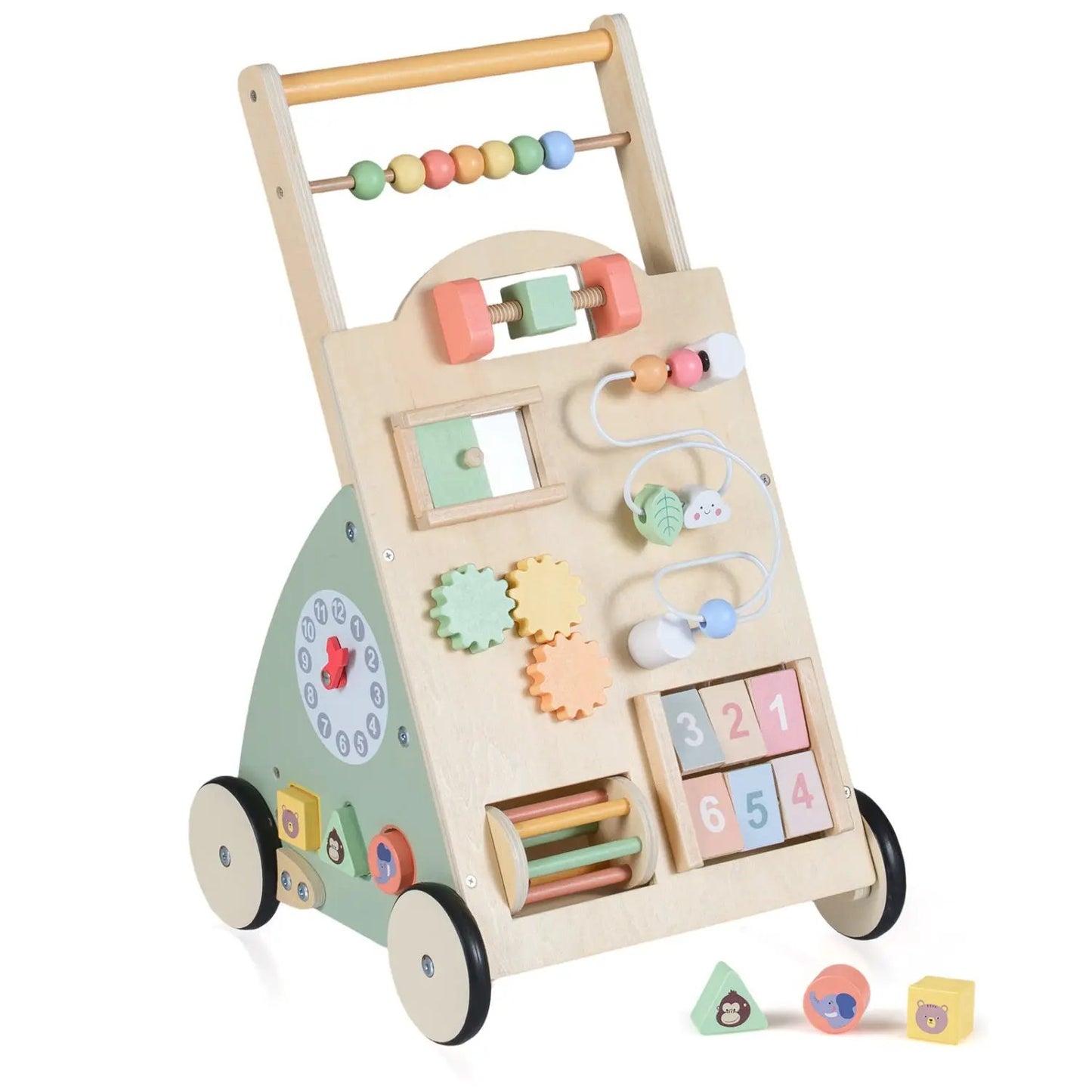 Wooden Baby Walker With Wheels and Storage Basket