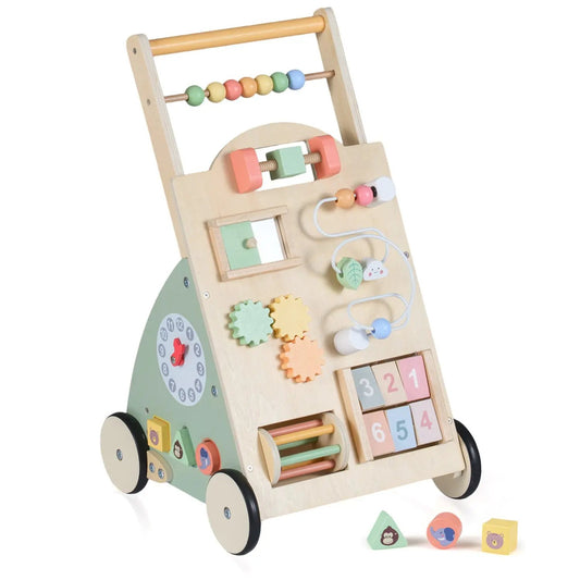 Wooden Baby Walker With Wheels and Storage Basket