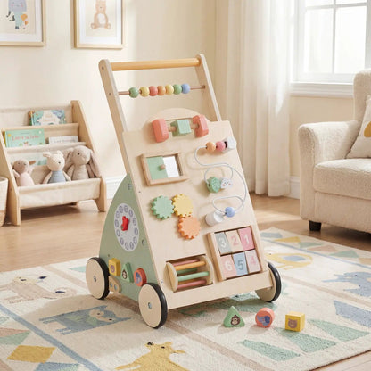 Wooden Baby Walker With Wheels and Storage Basket