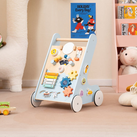 Wooden Baby Walker Push and Pull Learning Activity Center with Wheels for Toddlers 1+ Years Old - Tampa Home & Garden Store