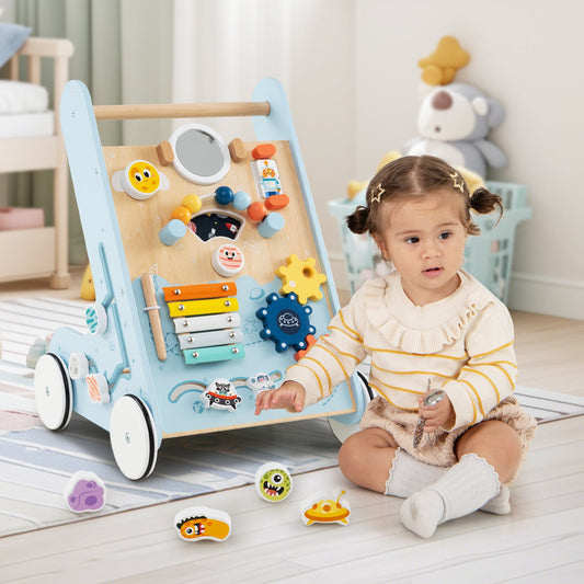 Wooden Baby Walker Push and Pull Learning Activity Center with Wheels for Toddlers 1+ Years Old - Tampa Home & Garden Store