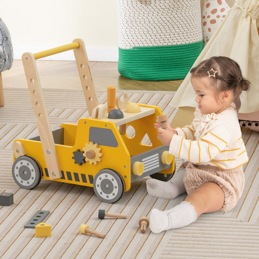 2-in-1 Wooden Baby Walker with Adjustable Speed and Bottom Storage-Yellow - Tampa Home & Garden Store