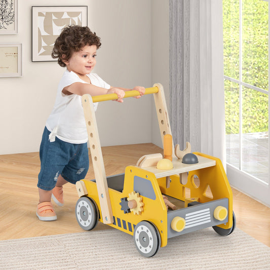 2-in-1 Wooden Baby Walker with Adjustable Speed and Bottom Storage-Yellow - Tampa Home & Garden Store