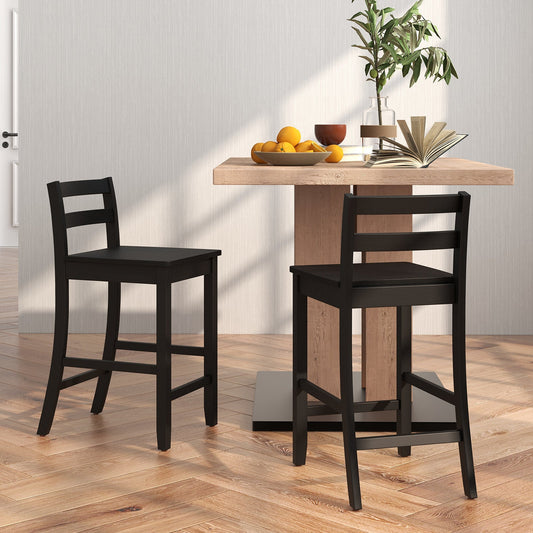 Wooden Bar Stools Set of 2 with Ergonomic Backrest and Footrest-Black - Tampa Home & Garden Store