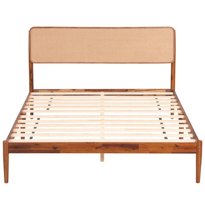 Queen Rattan Headboard Bed Frame With Slat System