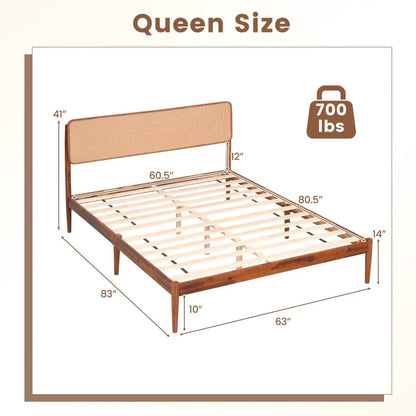 Queen Rattan Headboard Bed Frame With Slat System