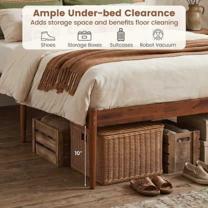 Queen Rattan Headboard Bed Frame With Slat System