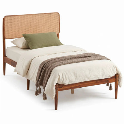 Queen Rattan Headboard Bed Frame With Slat System