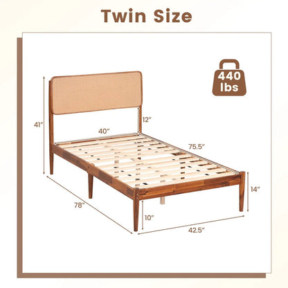 Queen Rattan Headboard Bed Frame With Slat System