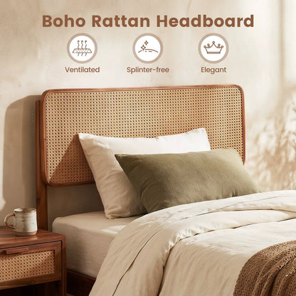 Queen Rattan Headboard Bed Frame With Slat System