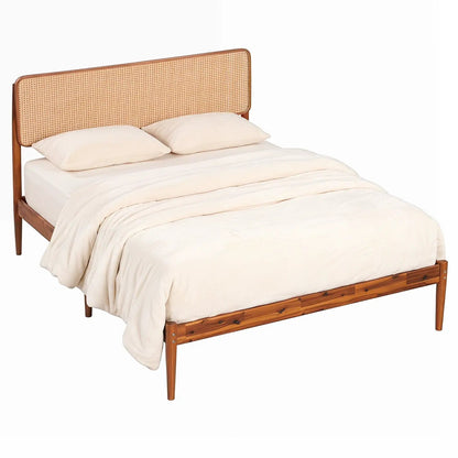 Queen Rattan Headboard Bed Frame With Slat System
