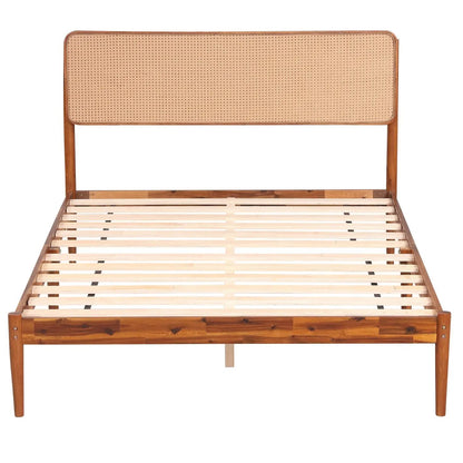 Queen Rattan Headboard Bed Frame With Slat System