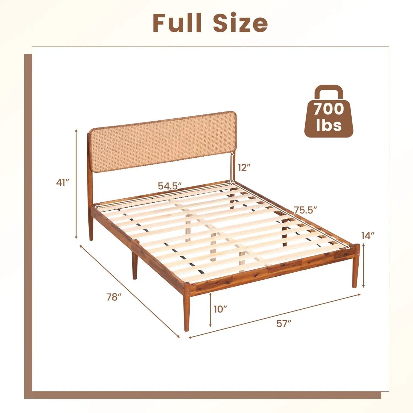 Queen Rattan Headboard Bed Frame With Slat System