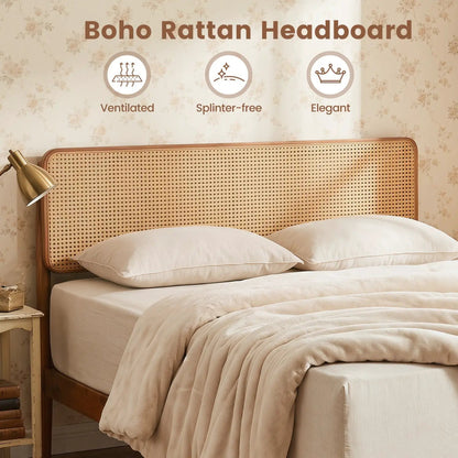 Queen Rattan Headboard Bed Frame With Slat System