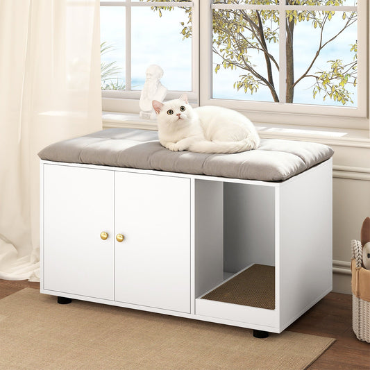 Wooden Cat Litter Box Enclosure Hidden Litter Box Furniture with Scratching Board - Tampa Home & Garden Store