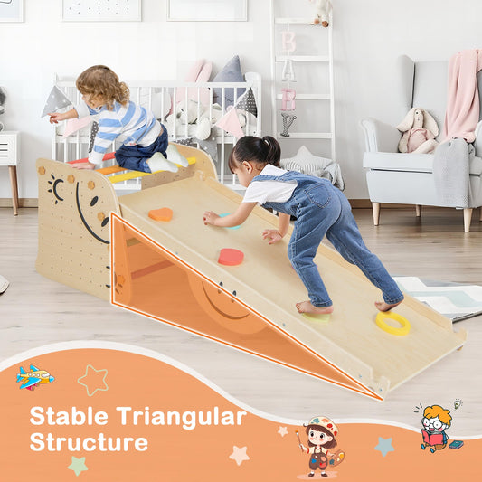 Wooden Climbing Toy Triangle Climber Set with Seesaw-Multicolor - Tampa Home & Garden Store