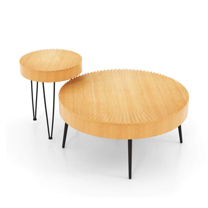 2 juegos de mesa de centro de madera con patas de metal y almohadillas ajustables para los pies-Patrón radial
