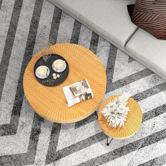 2 Set of Wooden Coffee Table with Metal Legs and Adjustable Foot Pads-Radial Pattern - Tampa Home & Garden Store