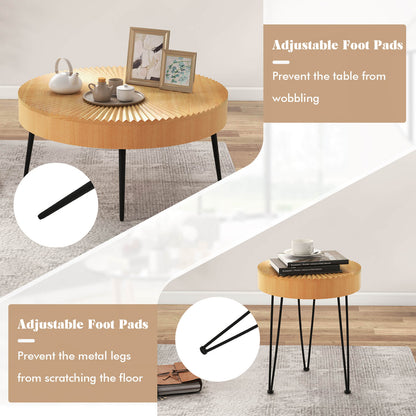 2 juegos de mesa de centro de madera con patas de metal y almohadillas ajustables para los pies-Patrón radial