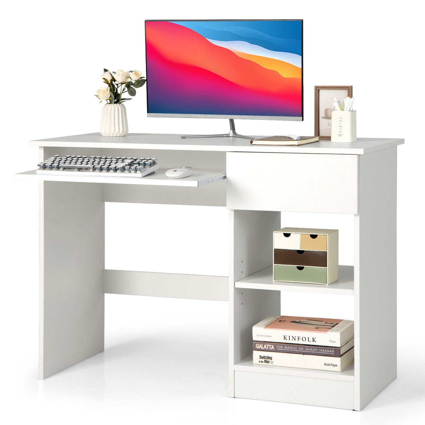 Escritorio de ordenador de madera con soporte para CPU - Blanco