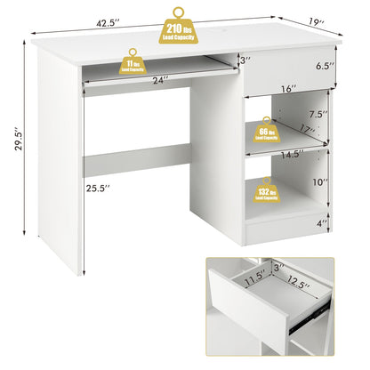 Escritorio de ordenador de madera con soporte para CPU - Blanco