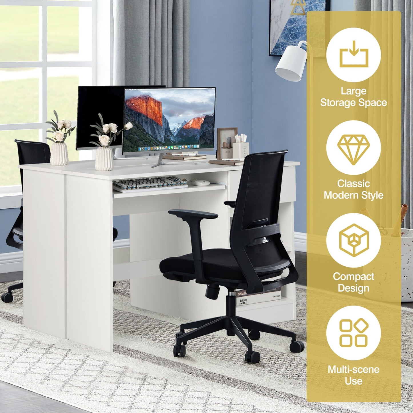 Escritorio de ordenador de madera con soporte para CPU - Blanco