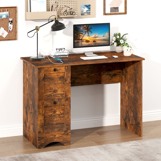 Wooden Computer Desk Workstation with 3 Drawers for Home and Office-Rustic Brown - Tampa Home & Garden Store