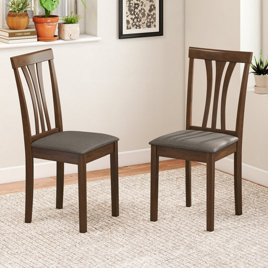 Juego de 2 sillas de comedor de madera con tapizado de tela de lino y estructura de madera de caucho - Marrón