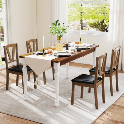 Juego de 2 sillas de comedor de madera con tapizado de cuero de PU y estructura de madera de caucho - Marrón
