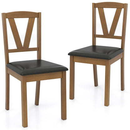 Juego de 2 sillas de comedor de madera con tapizado de cuero de PU y estructura de madera de caucho - Marrón
