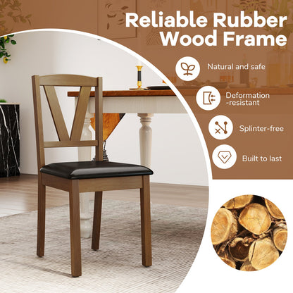 Juego de 2 sillas de comedor de madera con tapizado de cuero de PU y estructura de madera de caucho - Marrón