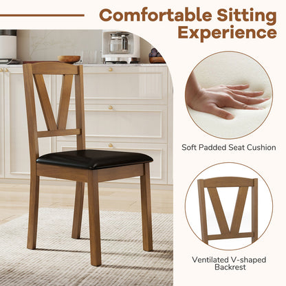 Juego de 2 sillas de comedor de madera con tapizado de cuero de PU y estructura de madera de caucho - Marrón