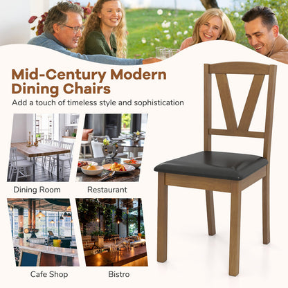 Juego de 2 sillas de comedor de madera con tapizado de cuero de PU y estructura de madera de caucho - Marrón