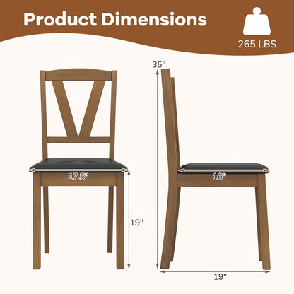 Juego de 2 sillas de comedor de madera con tapizado de cuero de PU y estructura de madera de caucho - Marrón