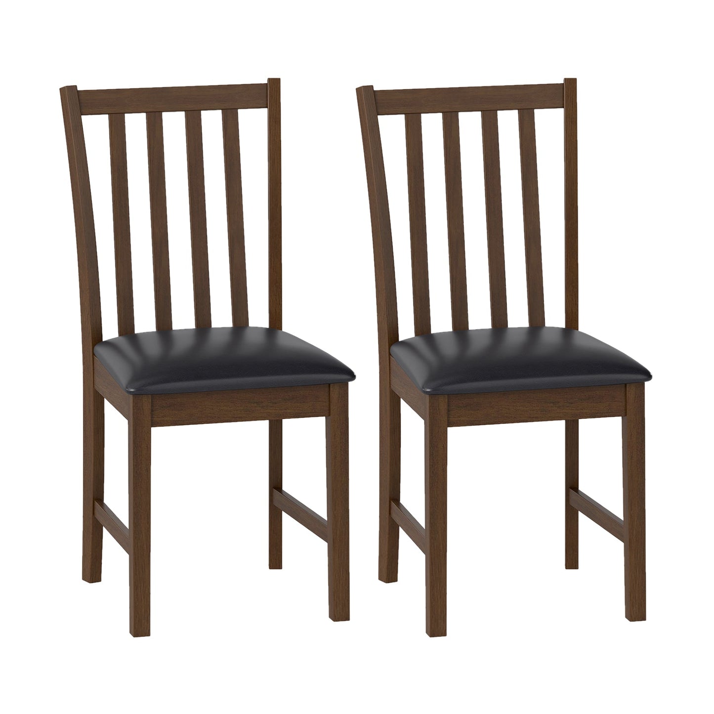 Wooden Dining Chair Set of 2 with Rubber Wood Frame and Padded Seat