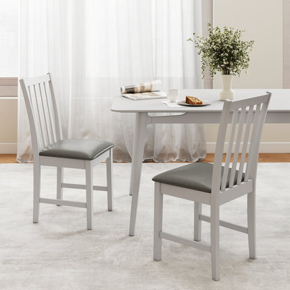 Wooden Dining Chair Set of 2 with Rubber Wood Frame and Padded Seat