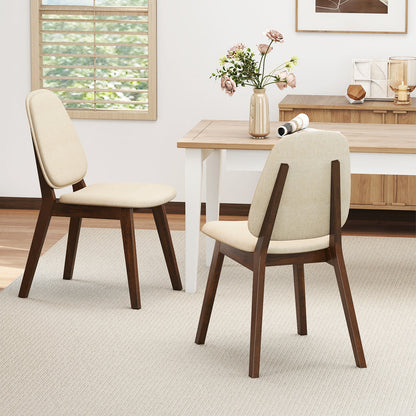 Wooden Dining Chair Set of 2 Mid-Century Modern Upholstered Side Armless Chair-Brown