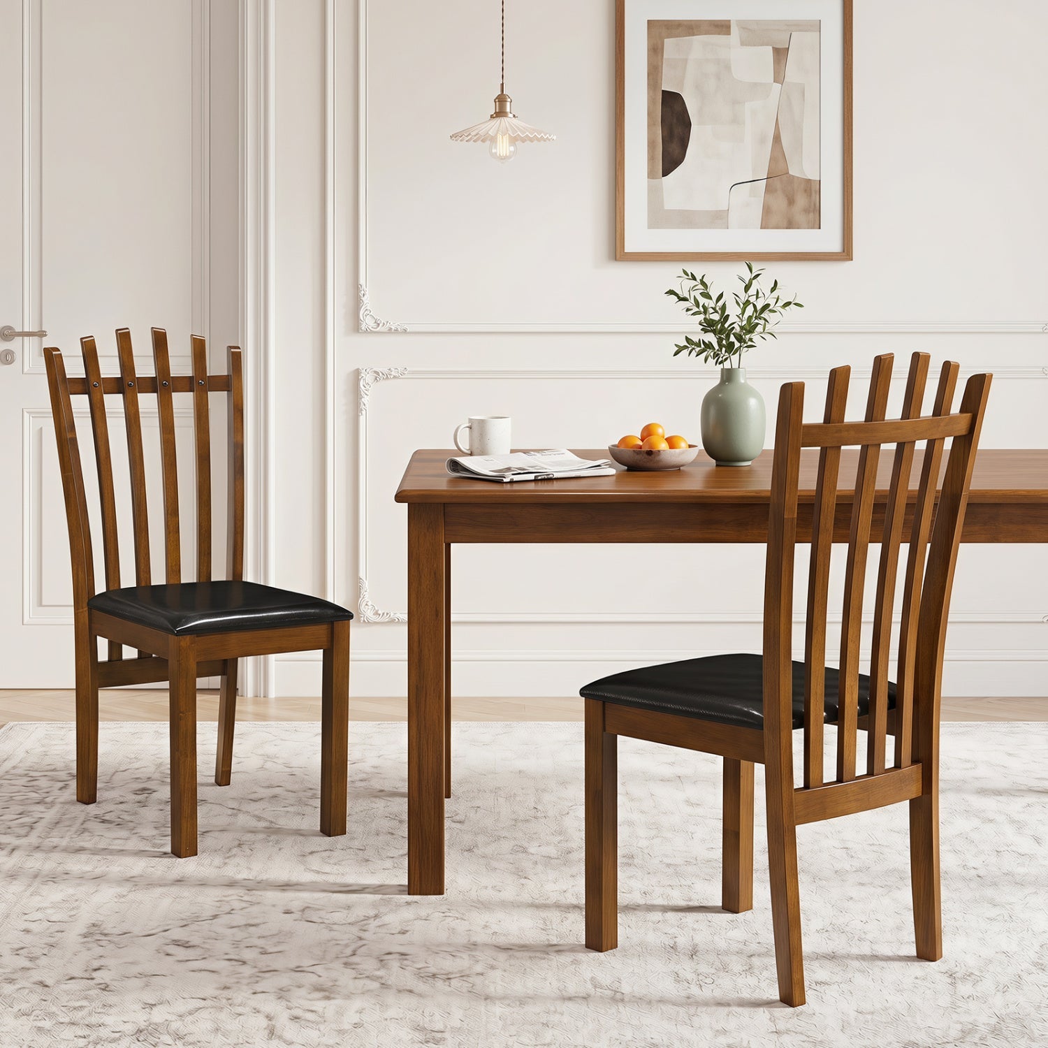 Dining Chairs set of 2 with spindle back and PU leather seats in brown wood DirectDeals on Tampa Home & Garden Store